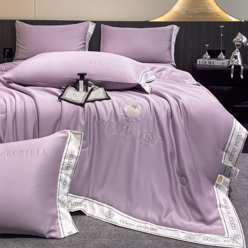 2026新款水洗真丝刺绣夏被四件套-香蜜 香蜜-香芋紫