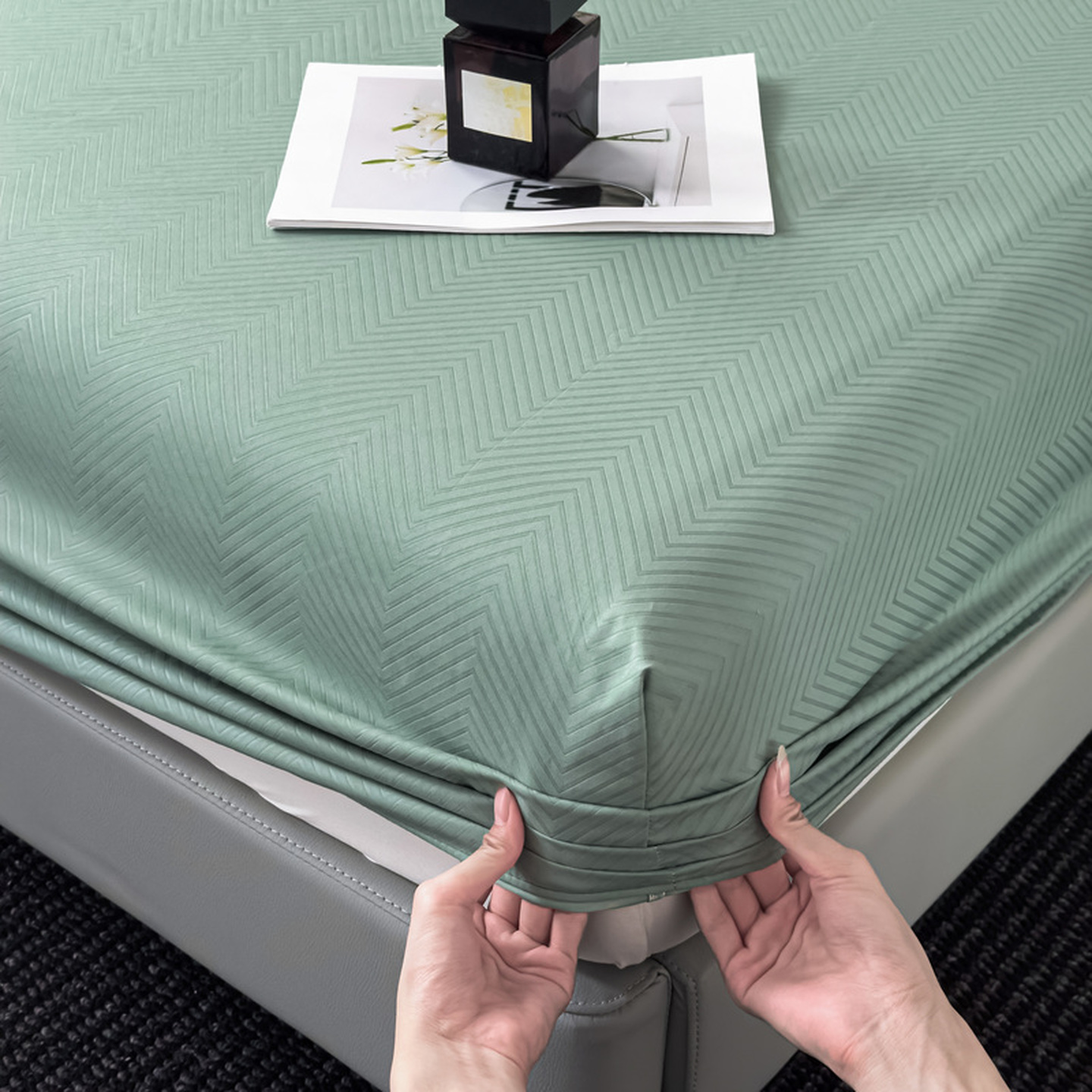 2025外贸内销跨境电商亚马逊速卖通磨毛单床笠三件套欧美尺寸多多跨境平台TEMU SHEIN笠高30 波纹-松绿