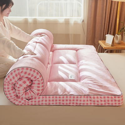 2023新款A类水洗棉加厚立体软床垫 1.0m（厚10cm） 粉格边-粉色