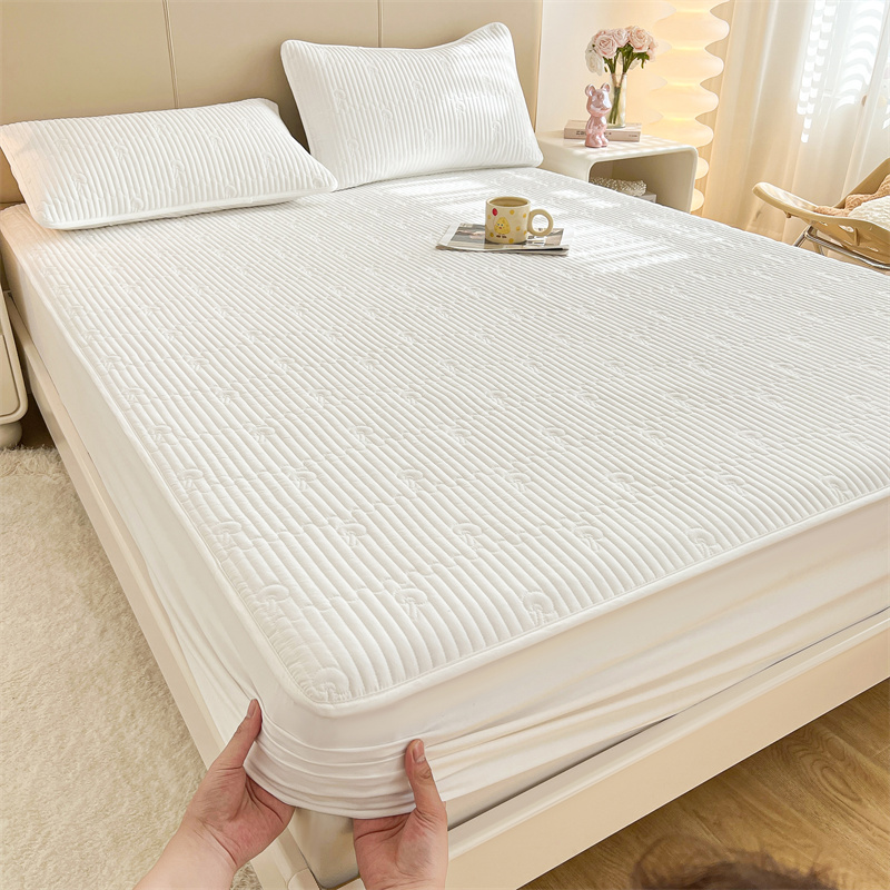 2024新款A类牛奶棉大豆夹棉床笠床罩床垫保护套 90cmx200cm 小蘑菇-珍珠白