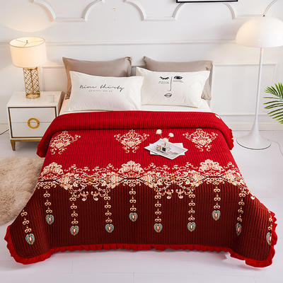 2021新款多功能水晶绒夹棉床盖 200*230cm单床盖 欧式风情-红
