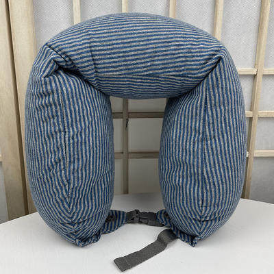 长期供货 无印风日式针织天竺棉食品级颗粒U型枕 针织-藏蓝条纹