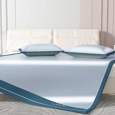 新款纯境可水洗冰丝凉席套件 1.8m（6英尺）床 纯境-蓝【三件套】