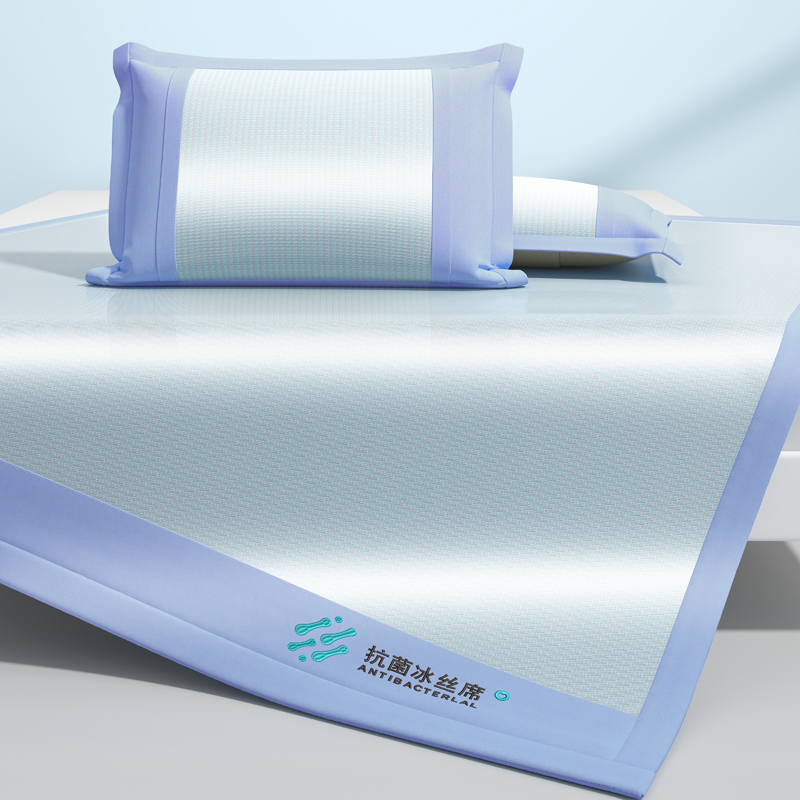 2024年新款宽头800D绣花抗菌冰感席系列 1.8m（6英尺）床 冰感席-蓝(条席款)
