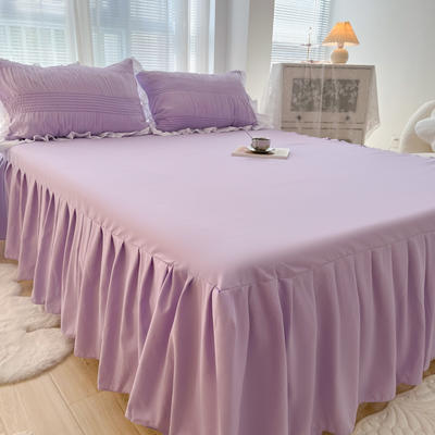 2022新款水洗棉床裙+花边泡泡纱枕套三件套 150*200cm单床裙（高度38cm） 香芋紫
