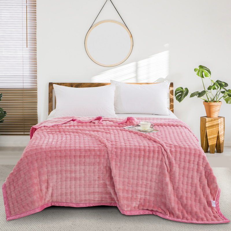 2024新款泡泡绒空调毯 毯子 盖毯 1.8*2.0m- 粉红