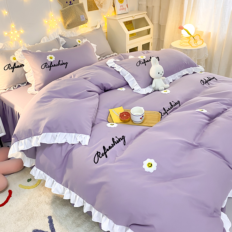 2021新款亲肤磨毛四件套-太阳花系列 1.8米床四件套床单款 太阳花-优雅紫