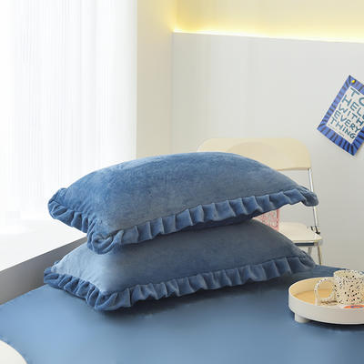 2022新款牛奶绒单品枕套+单品床笠系列-单枕套 花边枕套一对（48*74cm） 宾利蓝