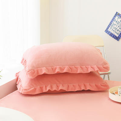 2022新款牛奶绒单品枕套+单品床笠系列-单枕套 花边枕套一对（48*74cm） 粉玉
