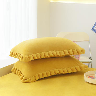 2022新款牛奶绒单品枕套+单品床笠系列-单枕套 花边枕套一对（48*74cm） 姜黄