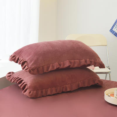 2022新款牛奶绒单品枕套+单品床笠系列-单枕套 花边枕套一对（48*74cm） 酒红