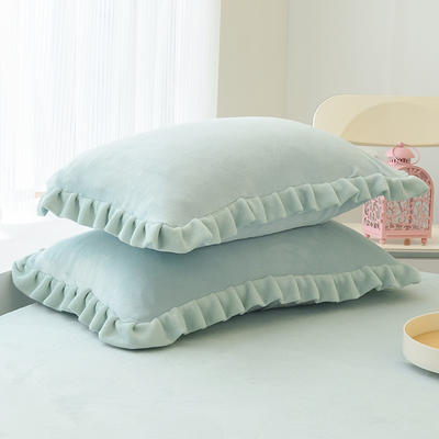 2022新款牛奶绒单品枕套+单品床笠系列-单枕套 花边枕套一对（48*74cm） 浅蓝