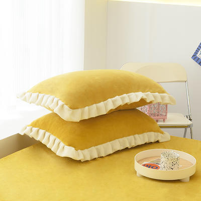 2022新款牛奶绒单品枕套+单品床笠系列-单枕套 花边枕套一对（48*74cm） 姜黄（撞色）
