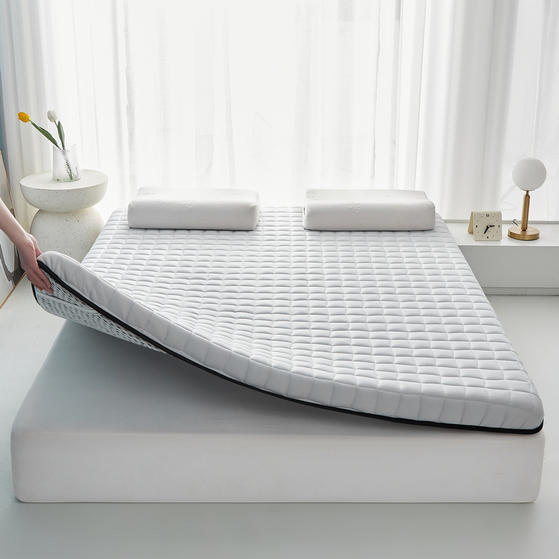 2024新款透气排湿可折叠牛奶丝乳胶记忆棉床垫 1.0*2.0m（厚度6cm） 格子灰
