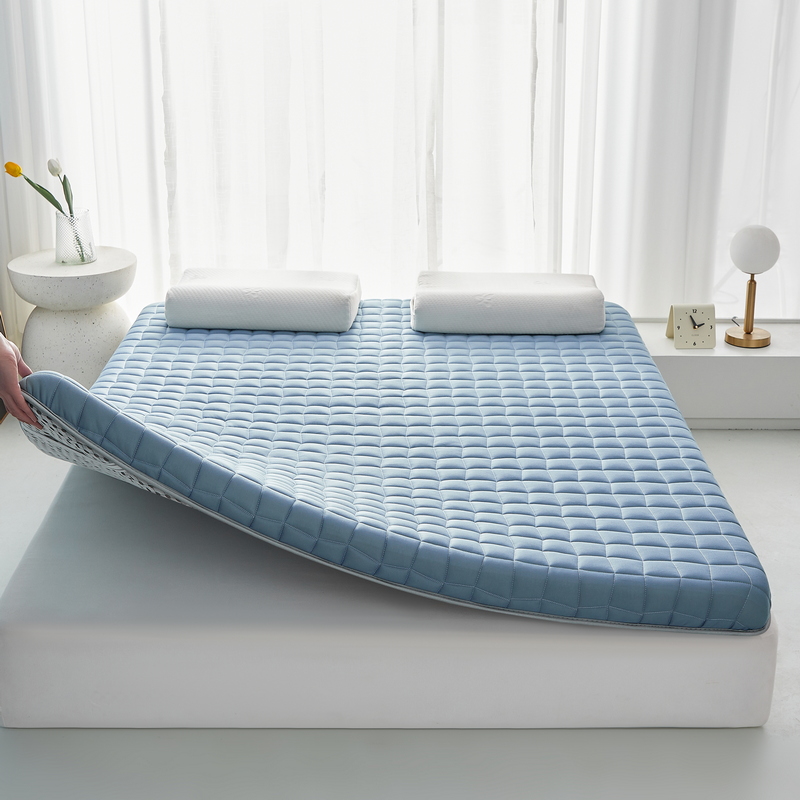 2024新款透气排湿可折叠牛奶丝乳胶记忆棉床垫 1.0*2.0m（厚度6cm） 格子蓝