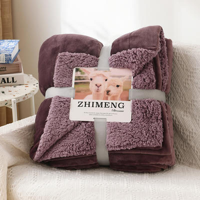 2023新款羊羔绒毛毯纯色马卡龙盖毯冬季双层加厚保暖毯子 150*200cm 暗紫同色