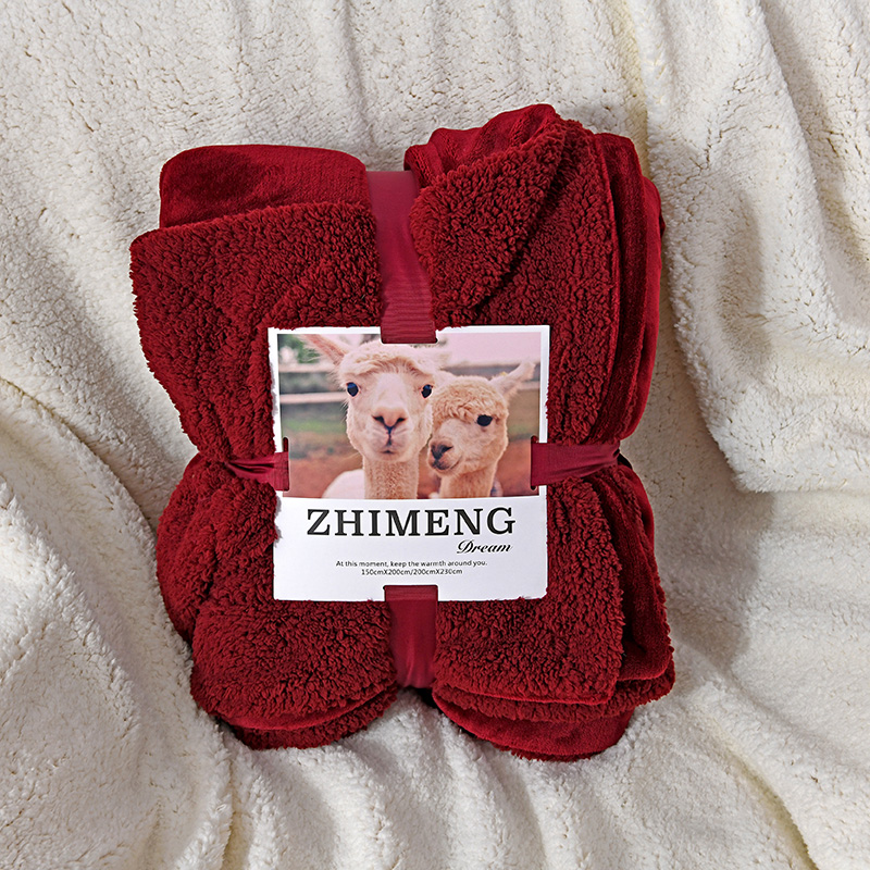 2023新款羊羔绒毛毯纯色马卡龙盖毯冬季双层加厚保暖毯子 150*200cm 纯红