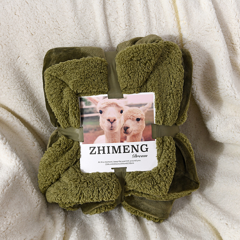 2023新款羊羔绒毛毯纯色马卡龙盖毯冬季双层加厚保暖毯子 150*200cm 纯绿