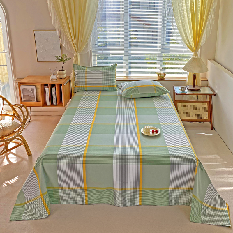 2024新款纯棉色织老粗布床单 200*230cm 单床单 绿黄条