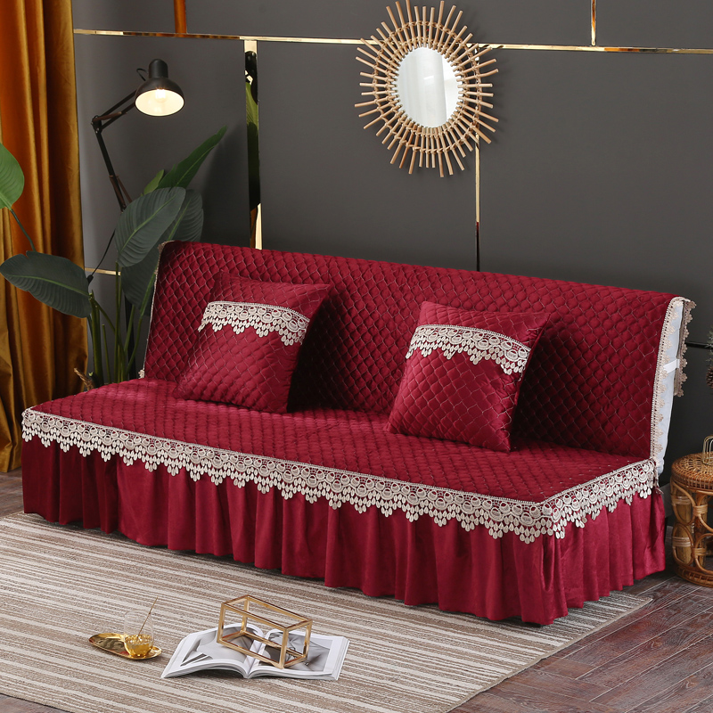 意大利绒沙发床罩万能盖巾沙发垫沙发套罩 同款抱枕套45*45 酒红