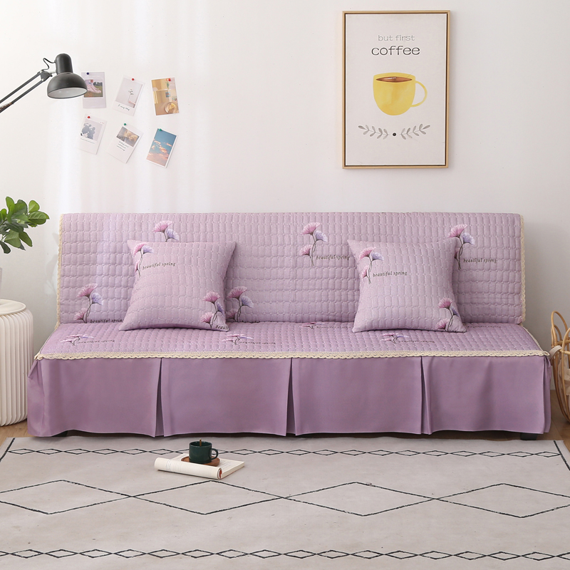 2020新款-四季双拼印花款沙发床罩 120*138cm（不含下摆） 银杏叶浅紫