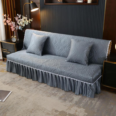 2021新款冰丝雕花沙发罩（加宽型） 1.5米长沙发床 烟波灰