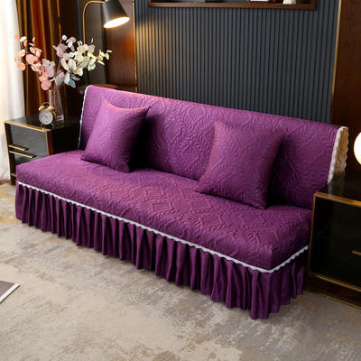 2021新款冰丝雕花沙发罩（加宽型） 1.5米长沙发床 罗兰紫