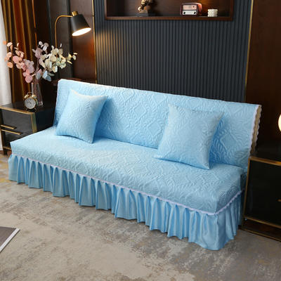 2021新款冰丝雕花沙发罩（加宽型） 1.5米长沙发床 晴天蓝
