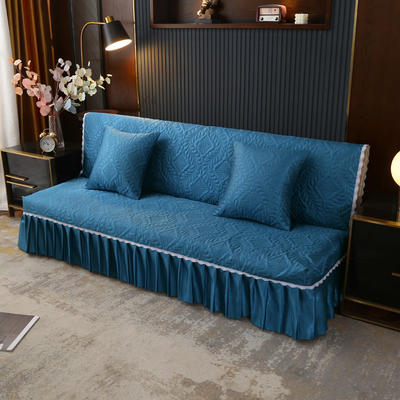 2021新款冰丝雕花沙发罩（加宽型） 1.5米长沙发床 深海蓝