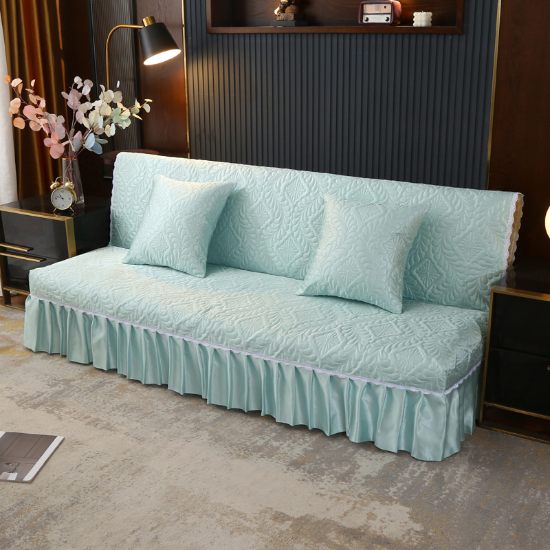 2021新款冰丝雕花沙发罩（加宽型） 1.5米长沙发床 碧草青