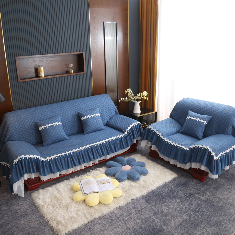 2022新款亲肤尼全盖沙发垫；全盖沙发巾 120x150+30cm下摆 海军蓝