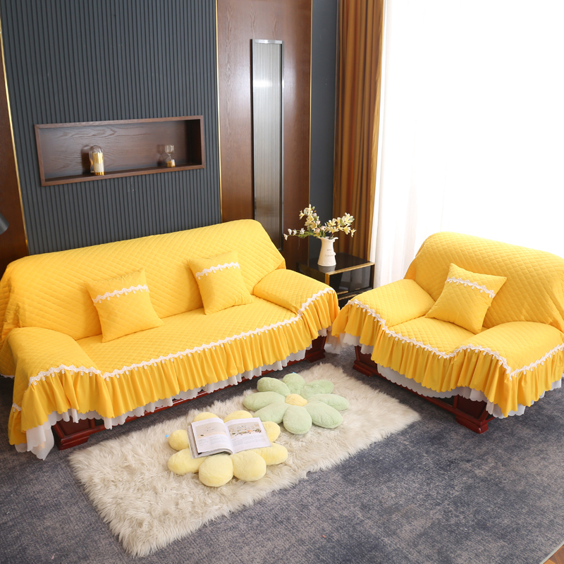 2022新款亲肤尼全盖沙发垫；全盖沙发巾 120x150+30cm下摆 柠檬黄