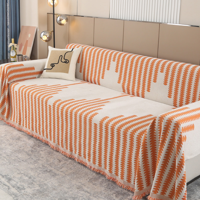 2024新款现代简约雪尼尔沙发盖巾 180x180cm 幻影-橙