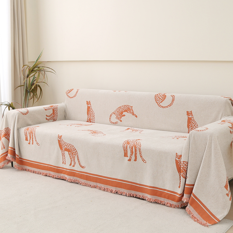2024新款现代简约雪尼尔沙发盖巾 180x180cm 金钱豹-橙色