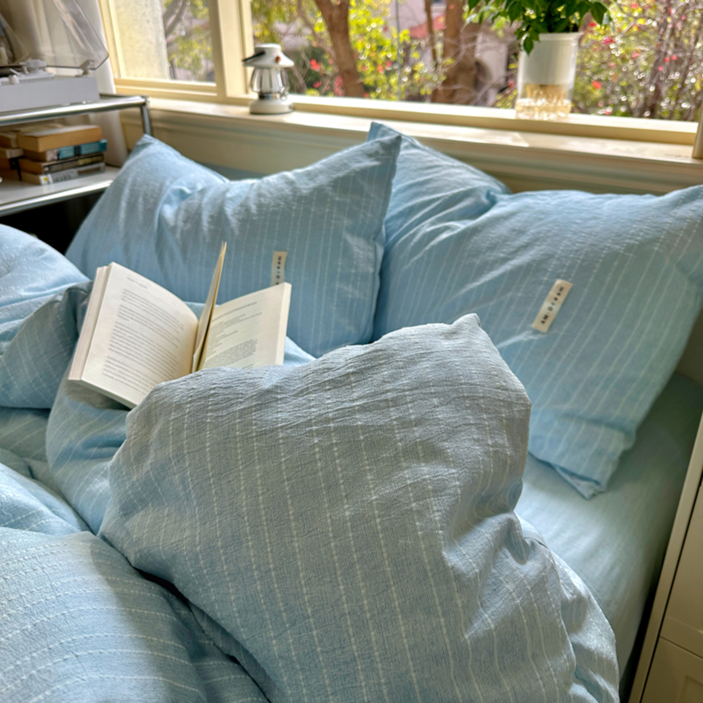 2026新款简约素色亚麻风纯色无印四件套-素然 素然-天兰