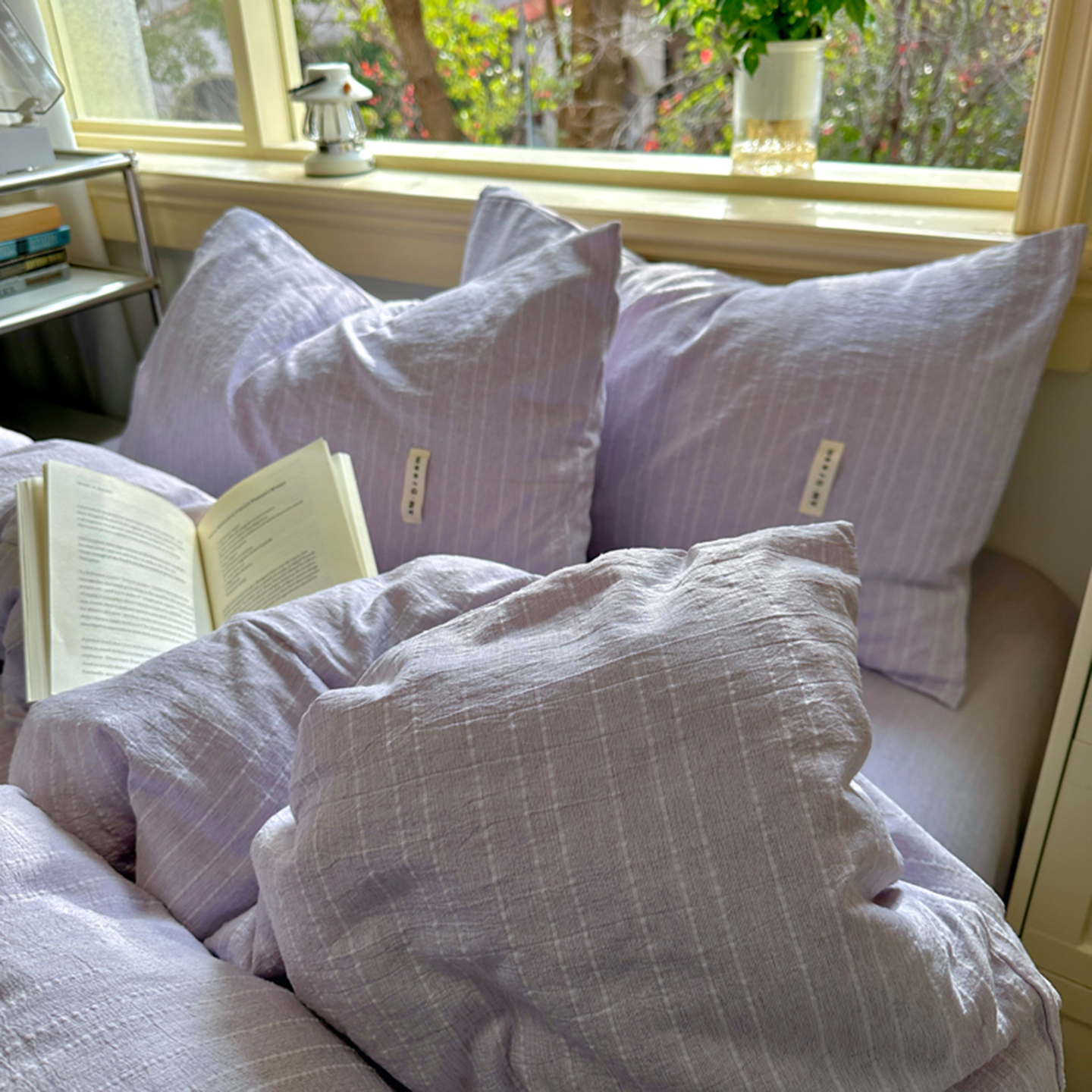 2026新款简约素色亚麻风纯色无印四件套-素然 素然-浅紫