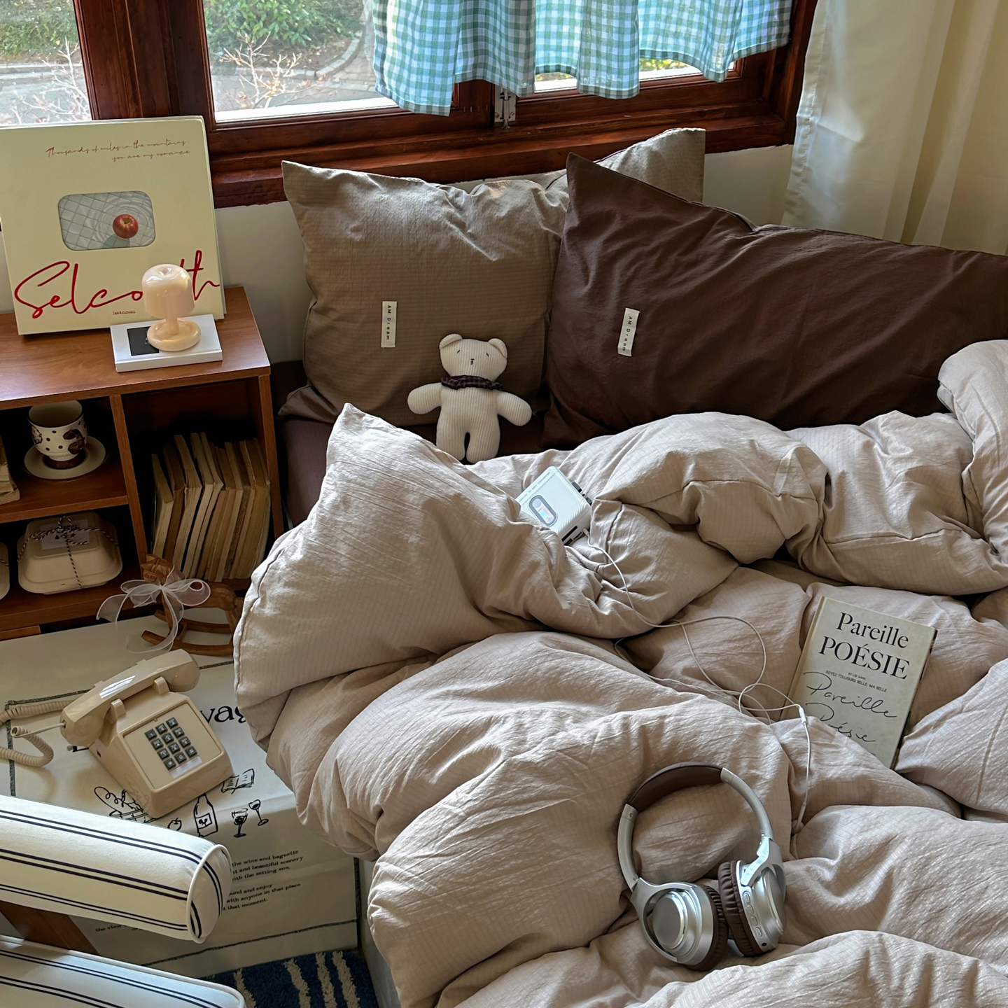 2026新款水洗全工艺印染纯色混搭风莫兰迪色系四件套 混搭风-杏色