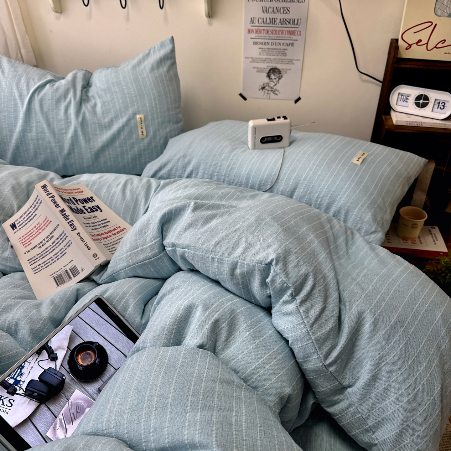 2026新款简约素色亚麻风纯色无印四件套-素然场景2 素然-天兰