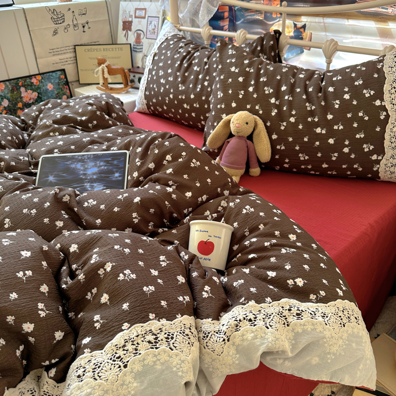 2025新款水洗全工艺印染甜美复古四件套 甜美复古-樱花调