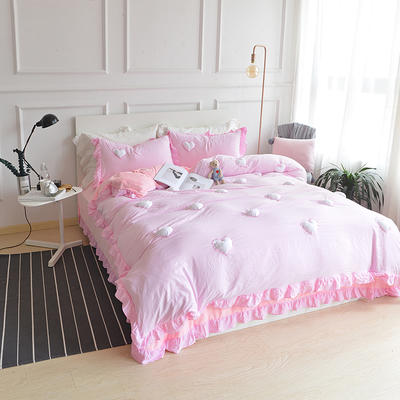 水洗棉立体绣绒四件套系列 标准（1.5-1.8m）床 可爱粉