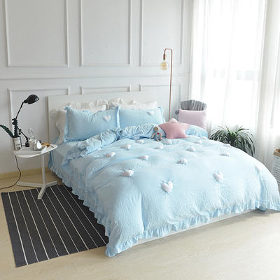 水洗棉立体绣绒四件套系列 标准（1.5-1.8m）床 天空蓝