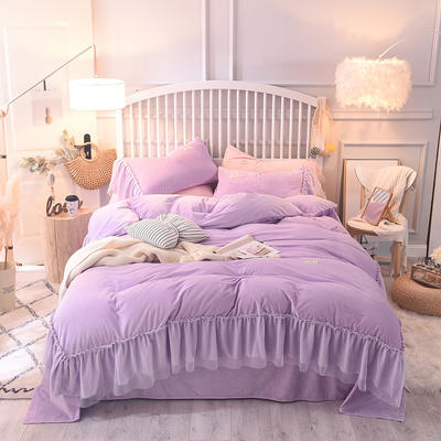 2018新品水晶绒珊瑚绒四件套梦丽莎系列 1.8m床单款四件套 紫
