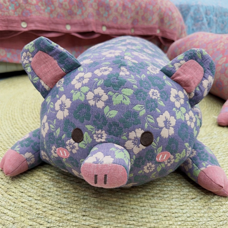 2023新款全棉三层纱猪猪玩偶抱枕 长105cm 约3斤 花间物语紫