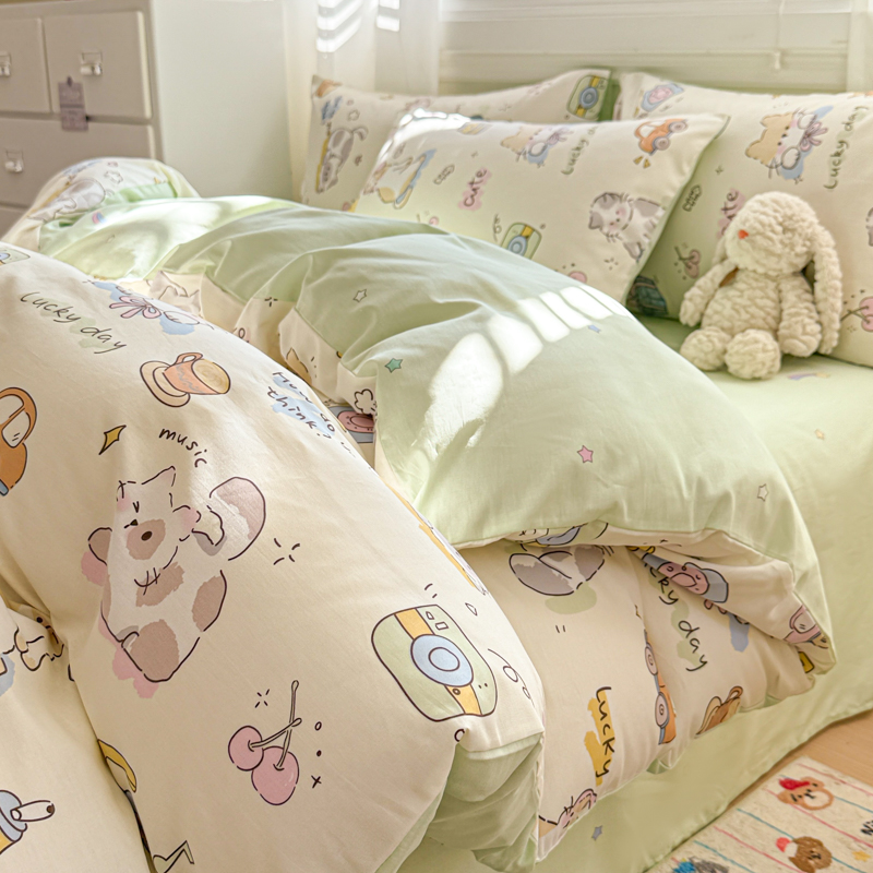 2025新款12868全棉印花四件套 线团小猫