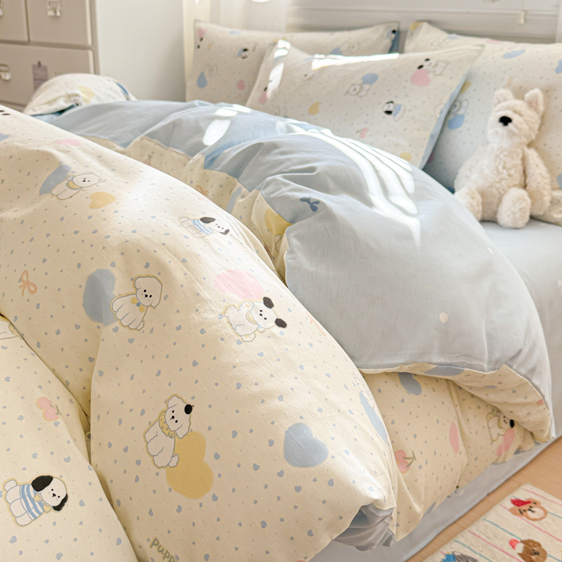 2025新款12868全棉印花四件套 心心狗