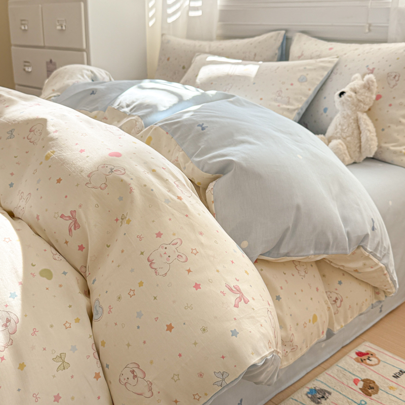 2025新款12868全棉印花四件套 兔兔甜心