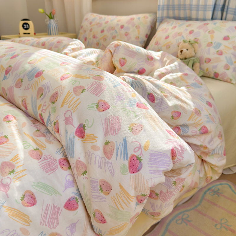 2025新款全棉A类双层纱四件套 缤纷草莓