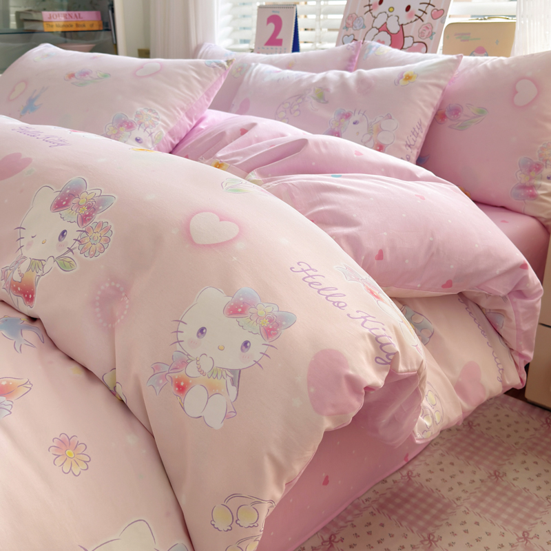 2026新款全棉三丽鸥正版授权卡通四件套 蘑菇凯蒂
