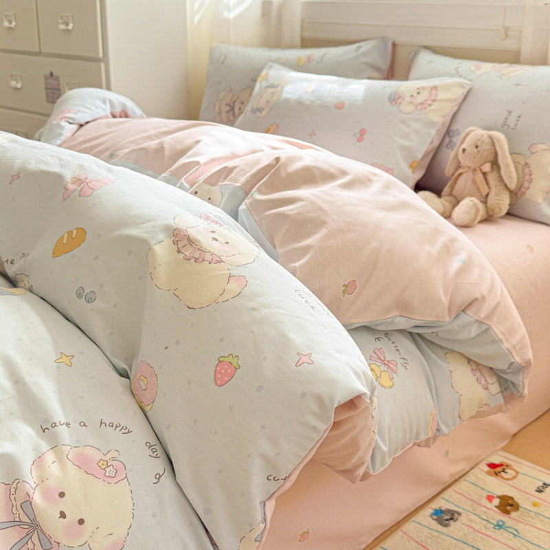 2025新款12868全棉印花四件套 心动狗狗