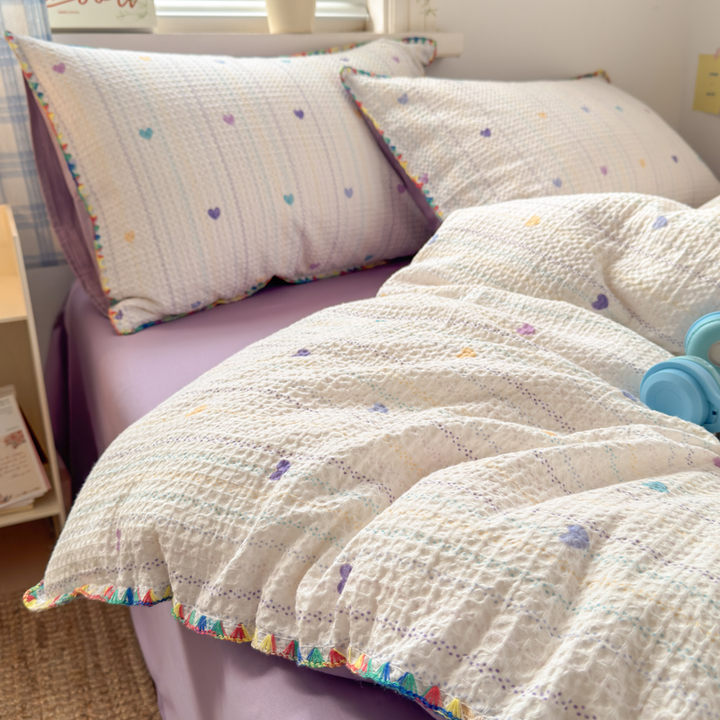 2026新款A类全棉华夫格提花贝壳边四件套 伊柠